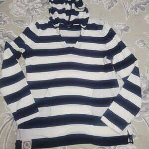 Chaps Navy & White Striped Cotton Pullover Hoodie w/Kangaroo Pockets Medium